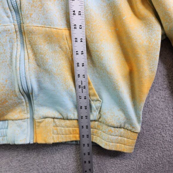 Adidas Hoodie Womens M Yellow Spray Paint Full Zip Trefoil Terry Ribbed Boxy - Picture 15 of 15